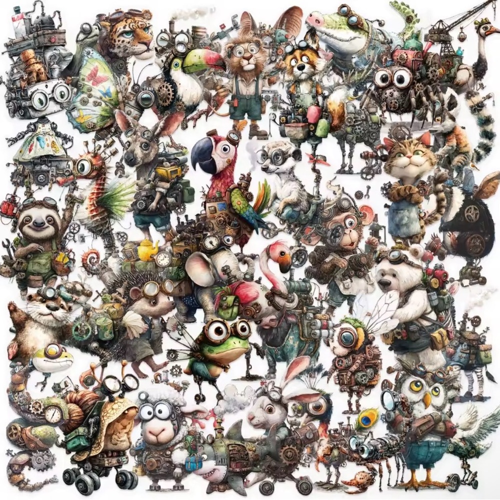 50 Whimsical Animal Steampunk Stickers
